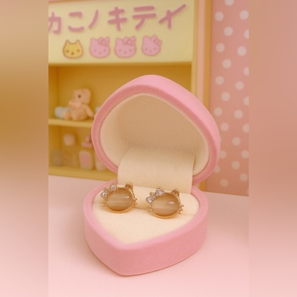 Hello Kitty gold tone, pink stone & crystals, post back earrings 🐱 🎀💕
